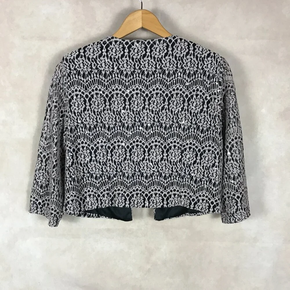 JESSICA HOWARD Tan/Black Lace Shrug Cardigan, 12P